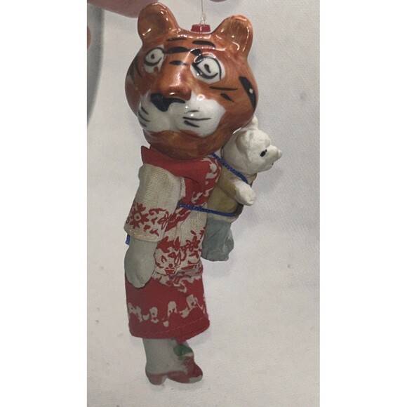 Japanese Tiger Hakata Doll Ornament Porcelein Asian Dress Kimono New Year - Picture 4 of 7